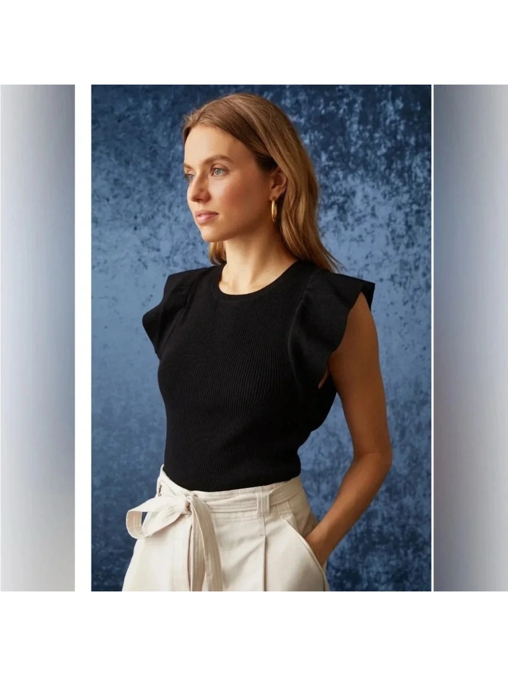 A.L.C. Black Ruffle Sleeve Knit Top